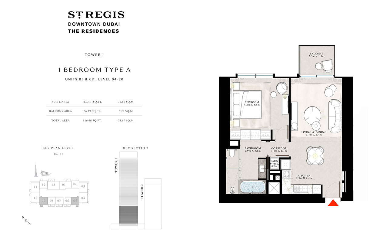 St. Regis Residences Tower 1 Unit 5-9, Type A , 1 Bedroom apartment.